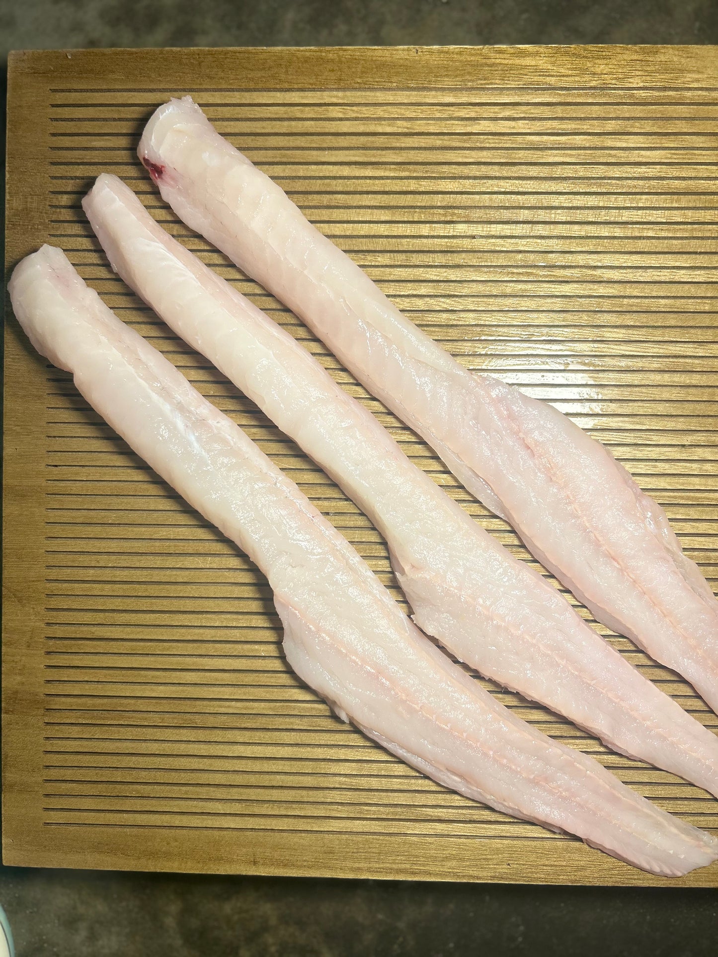 Three Fresh Boneless Skinless 
Burbot Fillets.